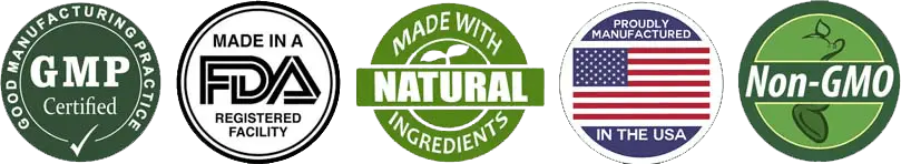 GMP, FDA, Made in USA, Non-GMO certification marks